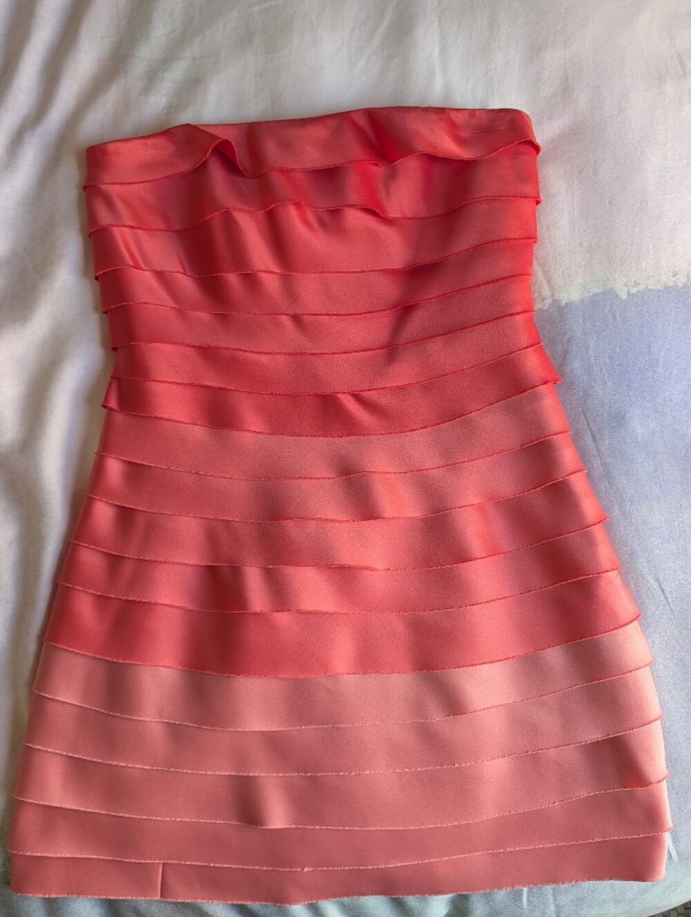 Strapless Ombre Pink Tiered Satin Mini Dress
